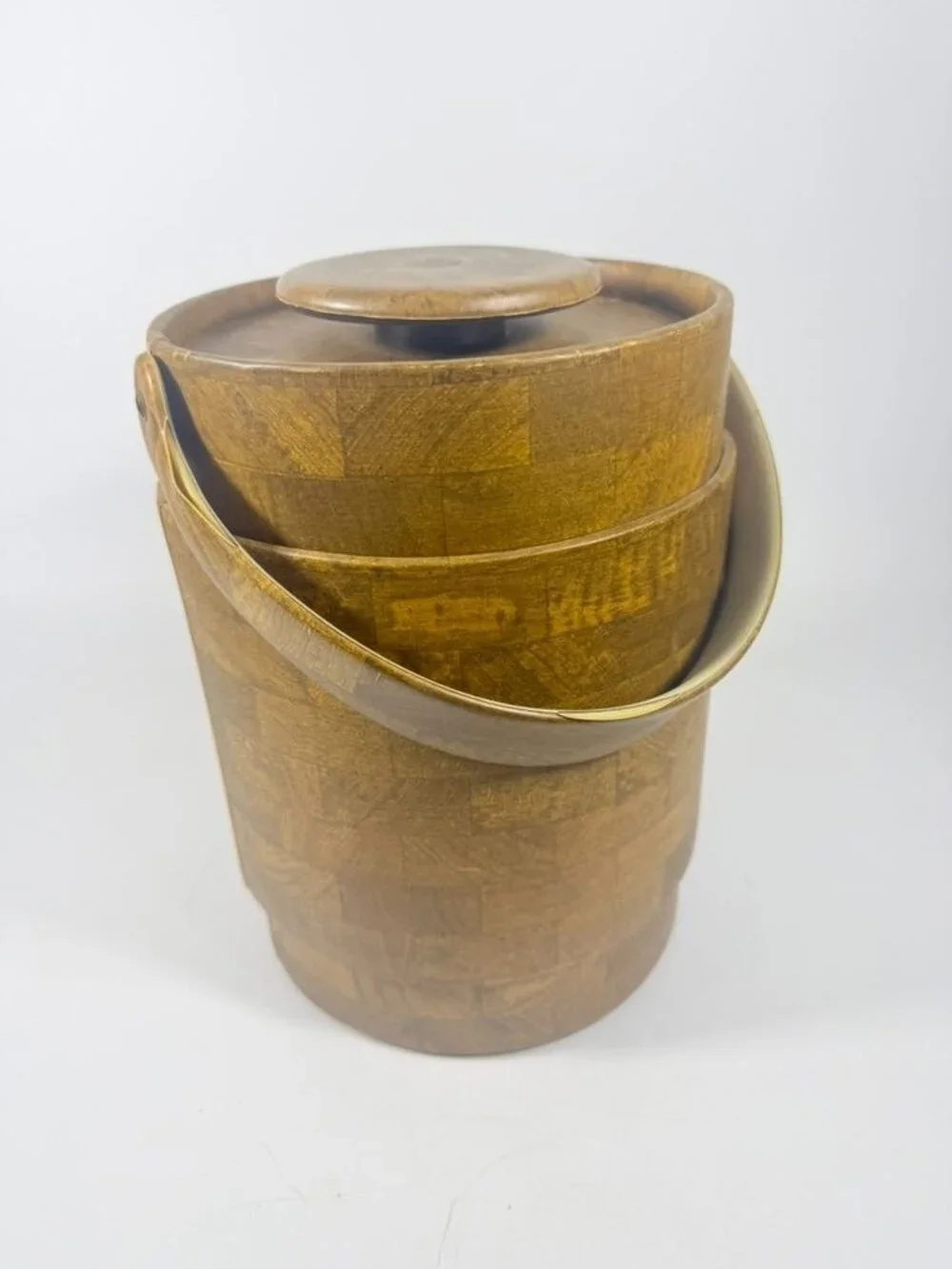 Large Ice Bucket Faux Wood Grain Vintage Mid Century Retro Elmar Products Handle